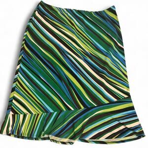 Vintage Y2K Abstract Green & Teal Striped Skirt Midi Skirt Medium 13 Going on 30
